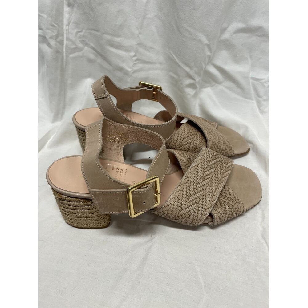 Marroqui Sanchez Women's Beige Textured Leather Jute Heel Ankle Strap Sandal 8